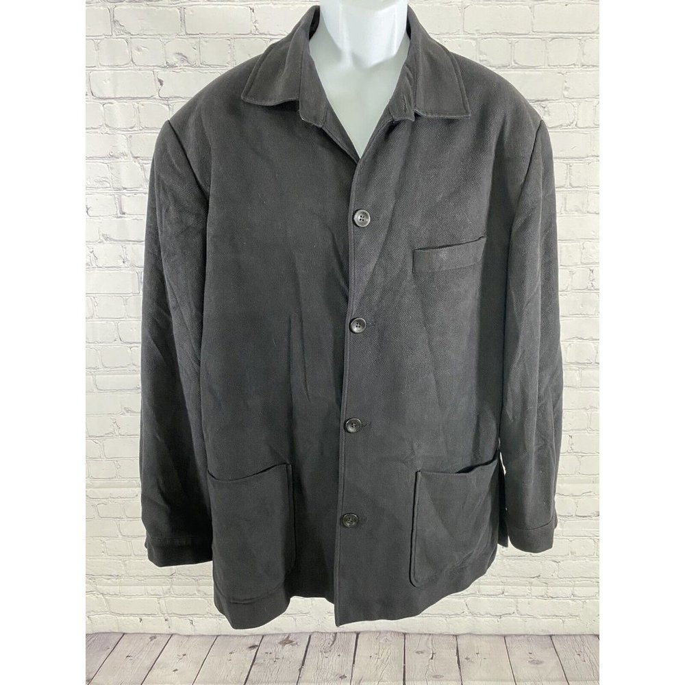 J. Ferrar Solid Black Viscose Polyester 5 Button Coat Jacket 46 *read